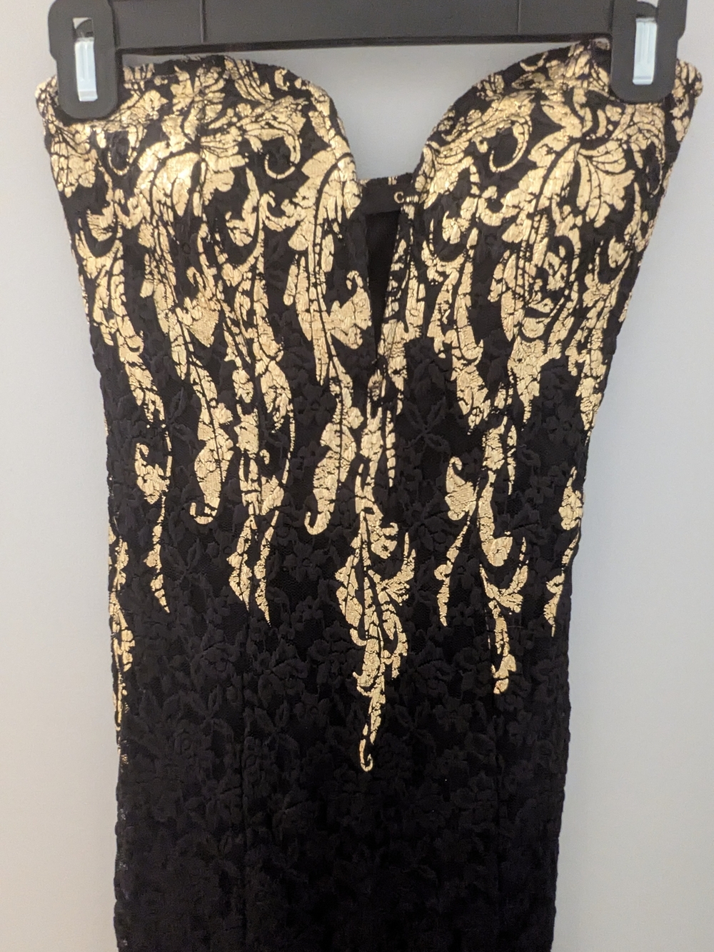 Strapless Black & Gold Lace Dress